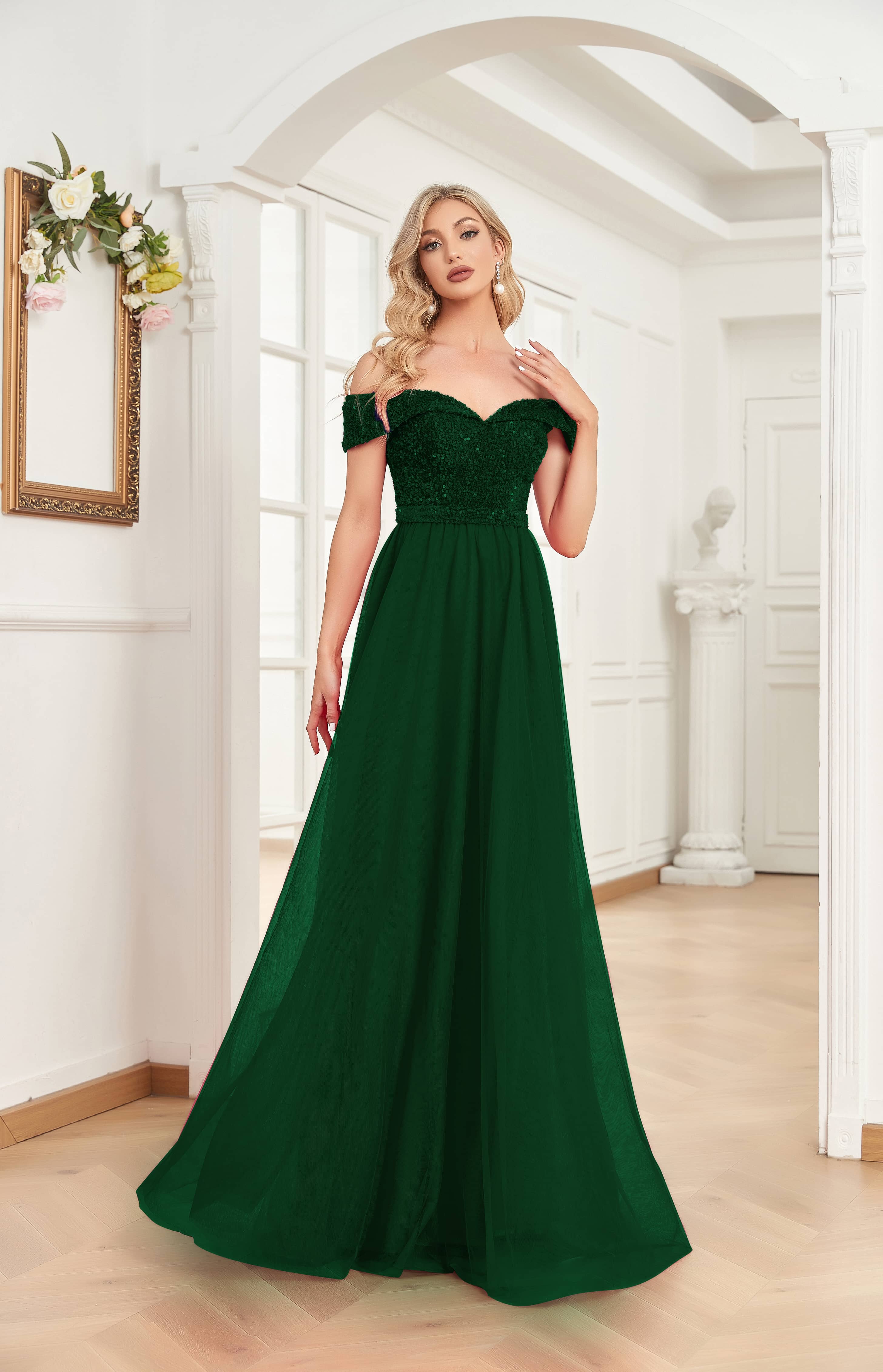 XUIBOL | An off-the-shoulder_sweetheart_neckline_Dresses_Green