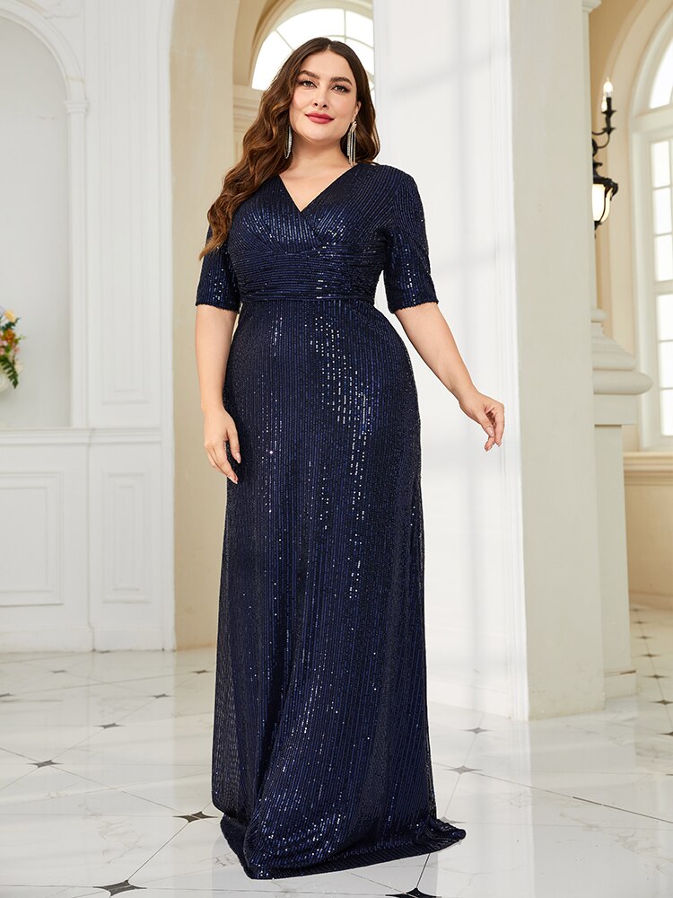 XUIBOL | Plus Size Luxury Sequin Evening Dress