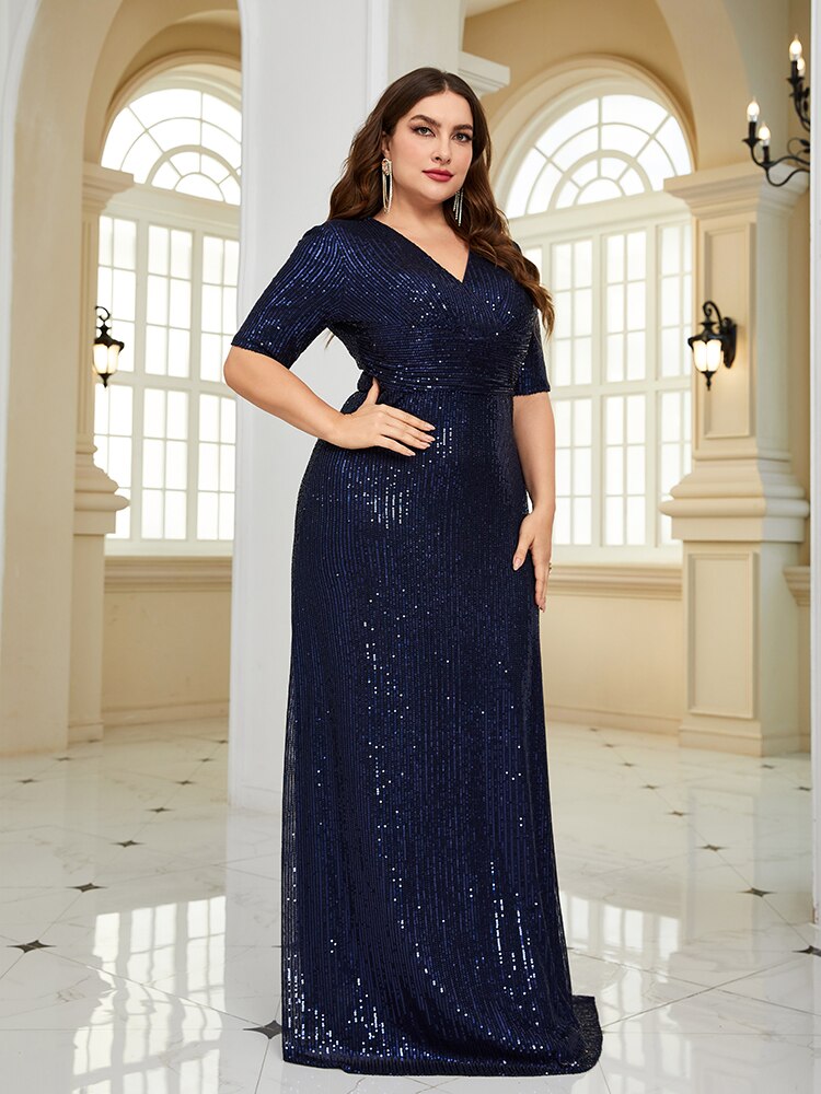XUIBOL | Plus Size Luxury Sequin Evening Dress