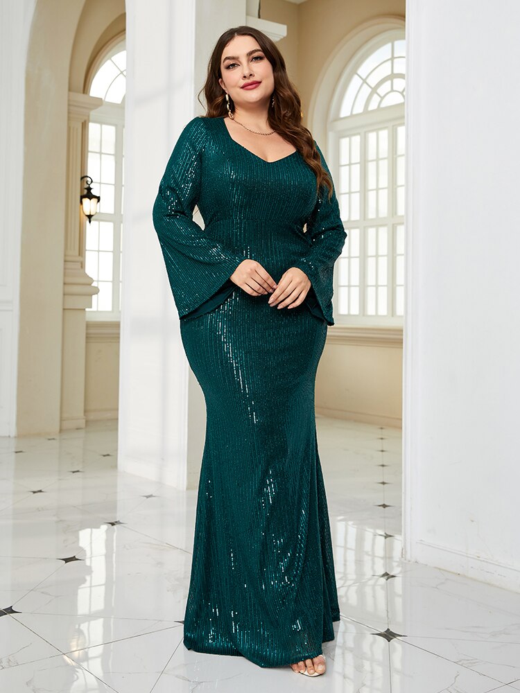 XUIBOL Plus Size Luxury Sequins Evening Dress