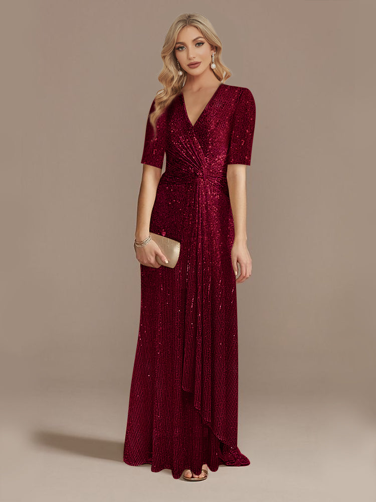 XUIBOL | v-neck sequin sheath gown