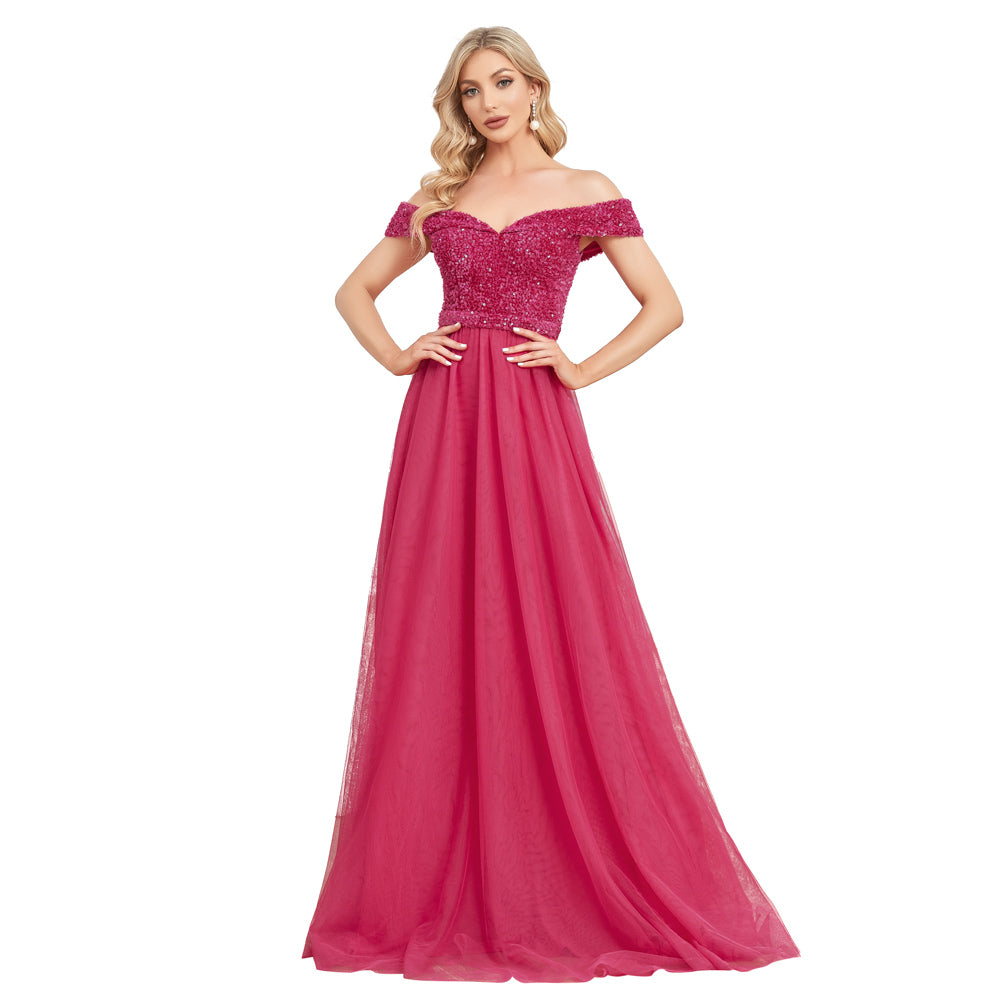 XUIBOL | An off-the-shoulder_sweetheart_neckline_Dresses_Fushia