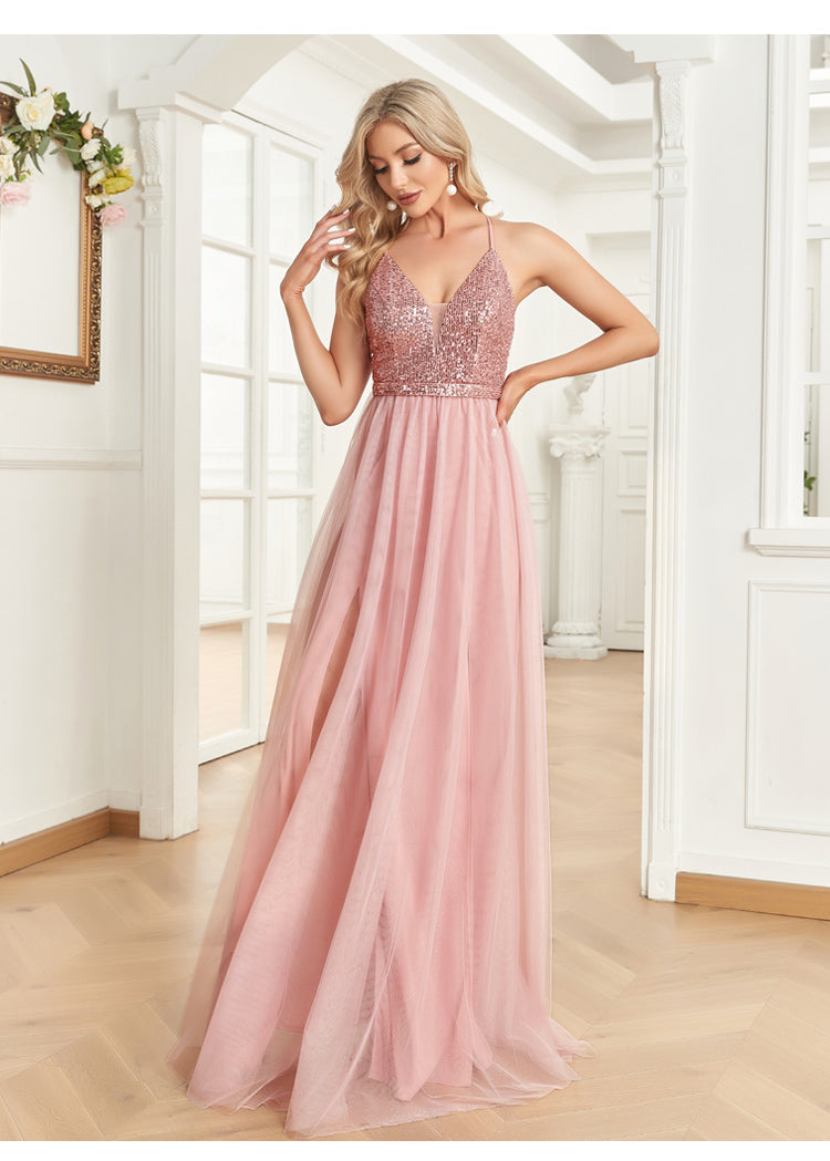 XUIBOL Sequin And Mesh Dresses pink