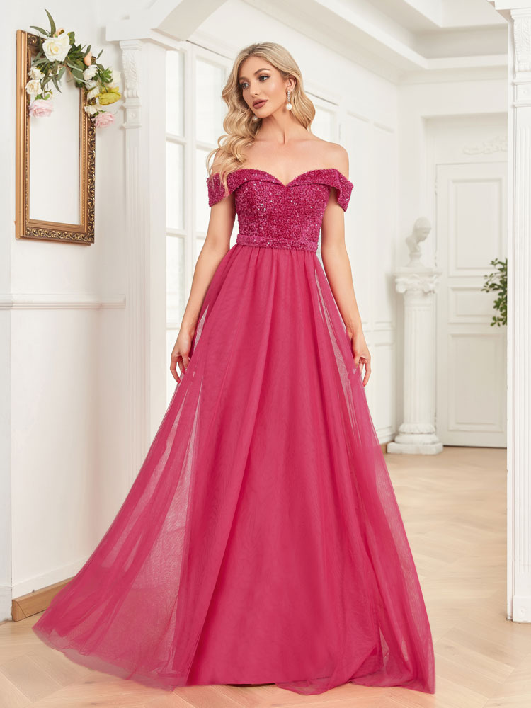 XUIBOL | An off-the-shoulder_sweetheart_neckline_Dresses_Fushia