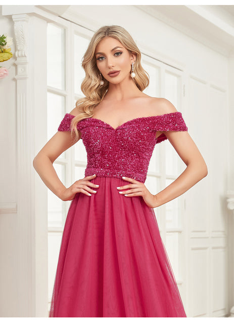 XUIBOL | An off-the-shoulder_sweetheart_neckline_Dresses_Fushia