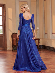 Sequin Decor Puff Sleeve Bridesmaid Dress