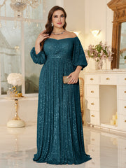 One Shoulder Elegant Formal Plus Size Sequined Dress