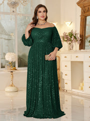 One Shoulder Elegant Formal Plus Size Sequined Dress