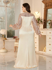 Elegant Heart Neck Slit Maxi Dress With Ruffle For Mother Of Bride Wedding Party