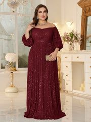 One Shoulder Elegant Formal Plus Size Sequined Dress