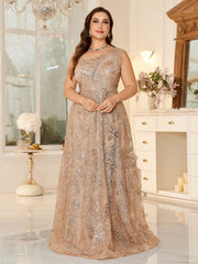 Plus-Size one-Shoulder Champagne Sequin Evening Gown