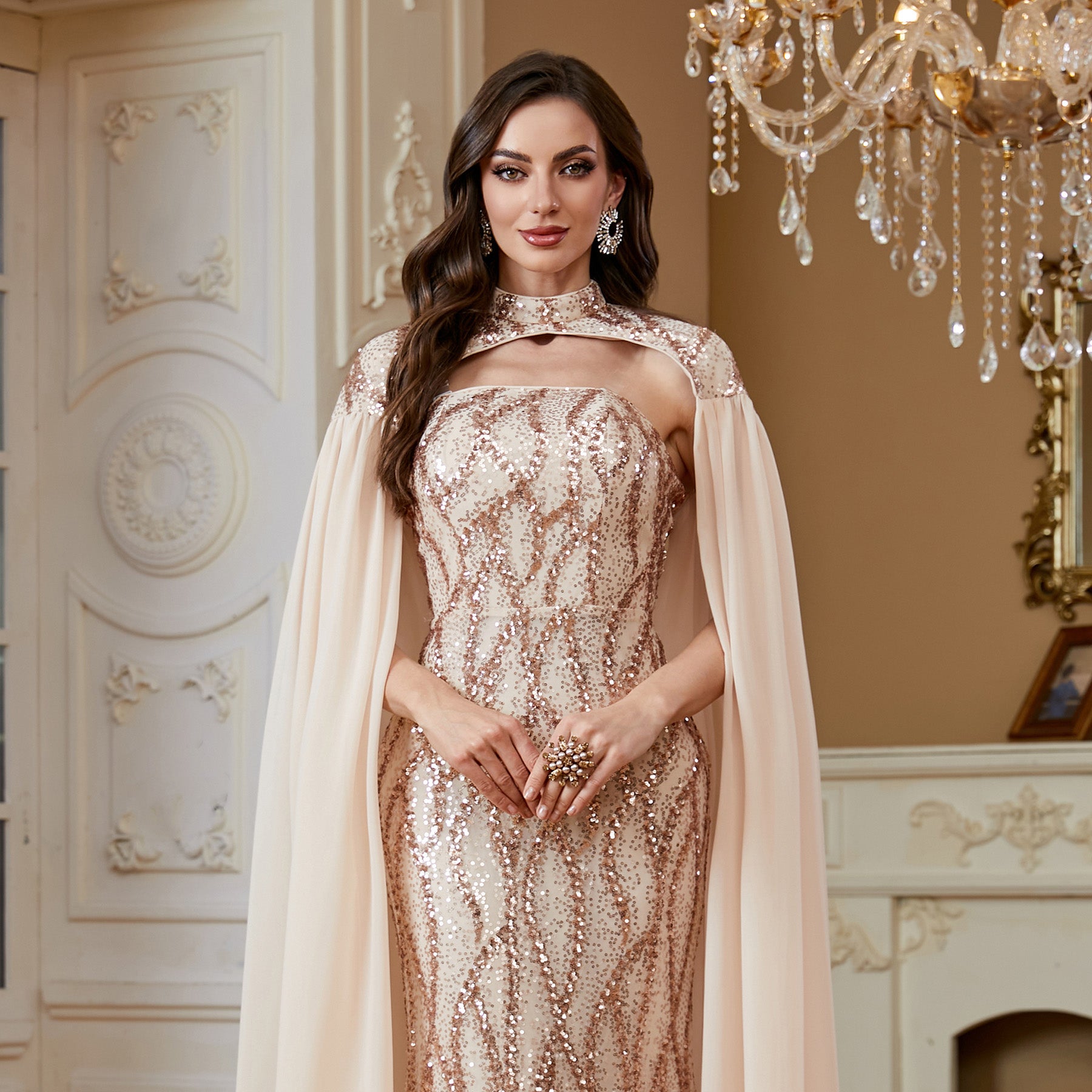 XUIBOL | Strapless sexy backless dress with shawl