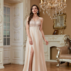 Suspender Sequined High Slit Skirt