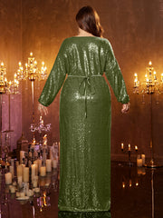 Large Size Long Sleeved Sequined Dress