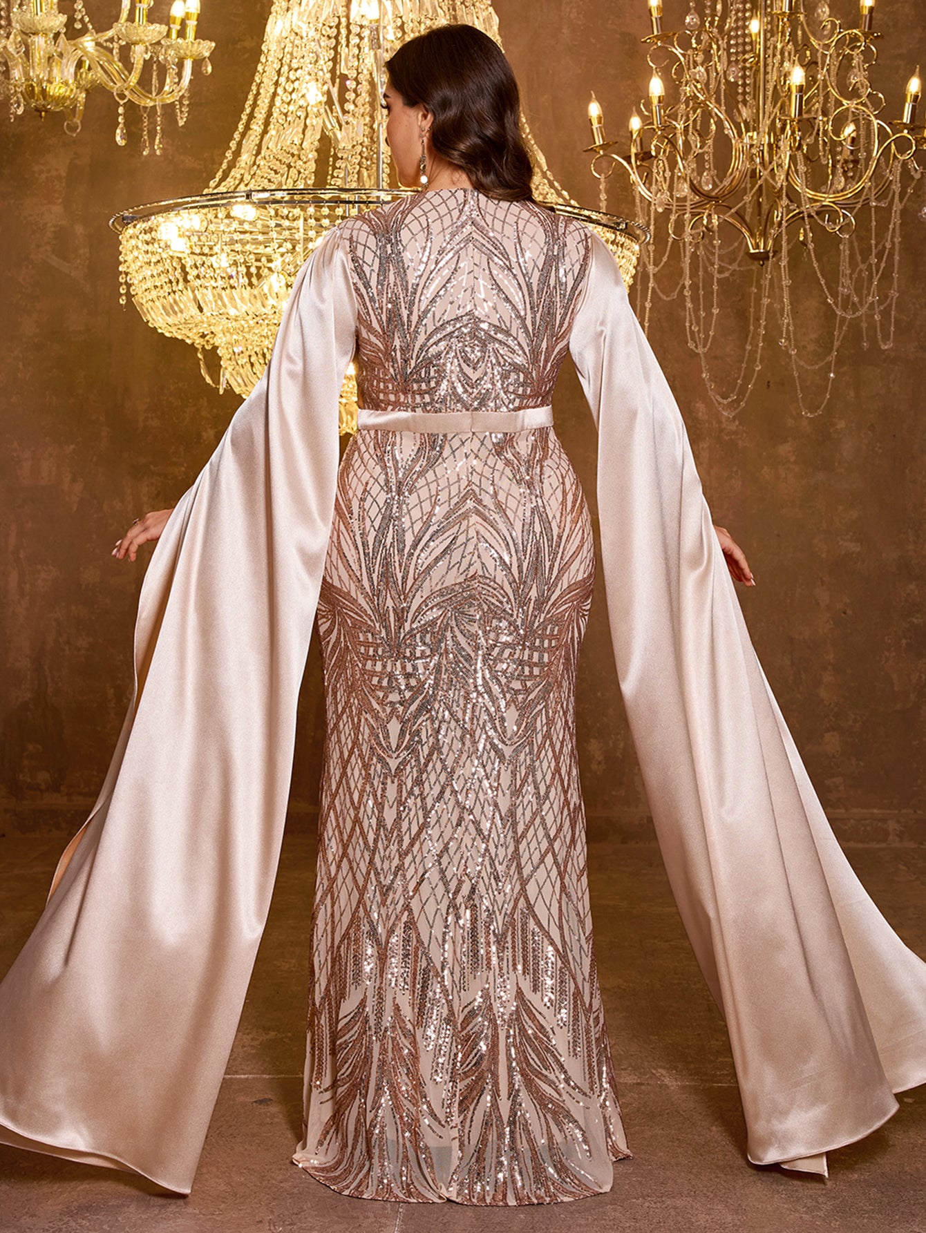 Long Slim Fit Sequin Embroidered Dress