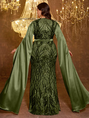 Long Slim Fit Sequin Embroidered Dress