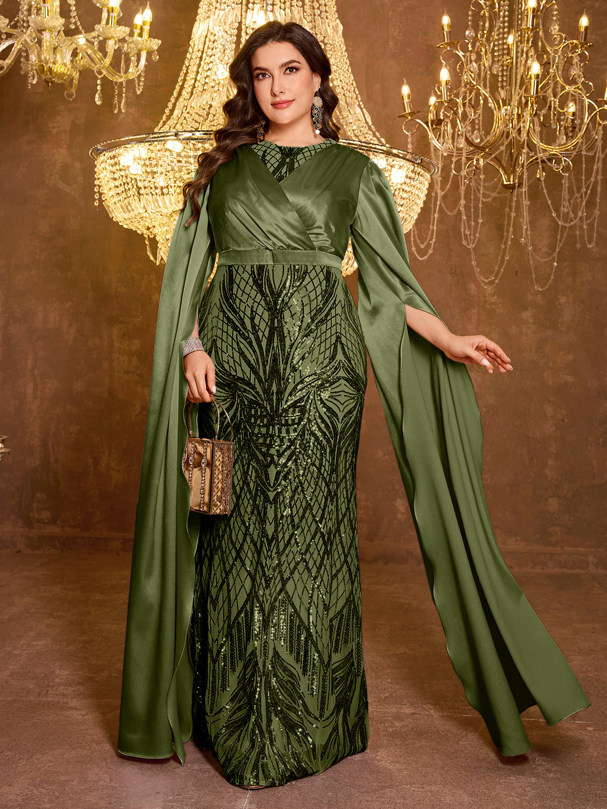 Long Slim Fit Sequin Embroidered Dress