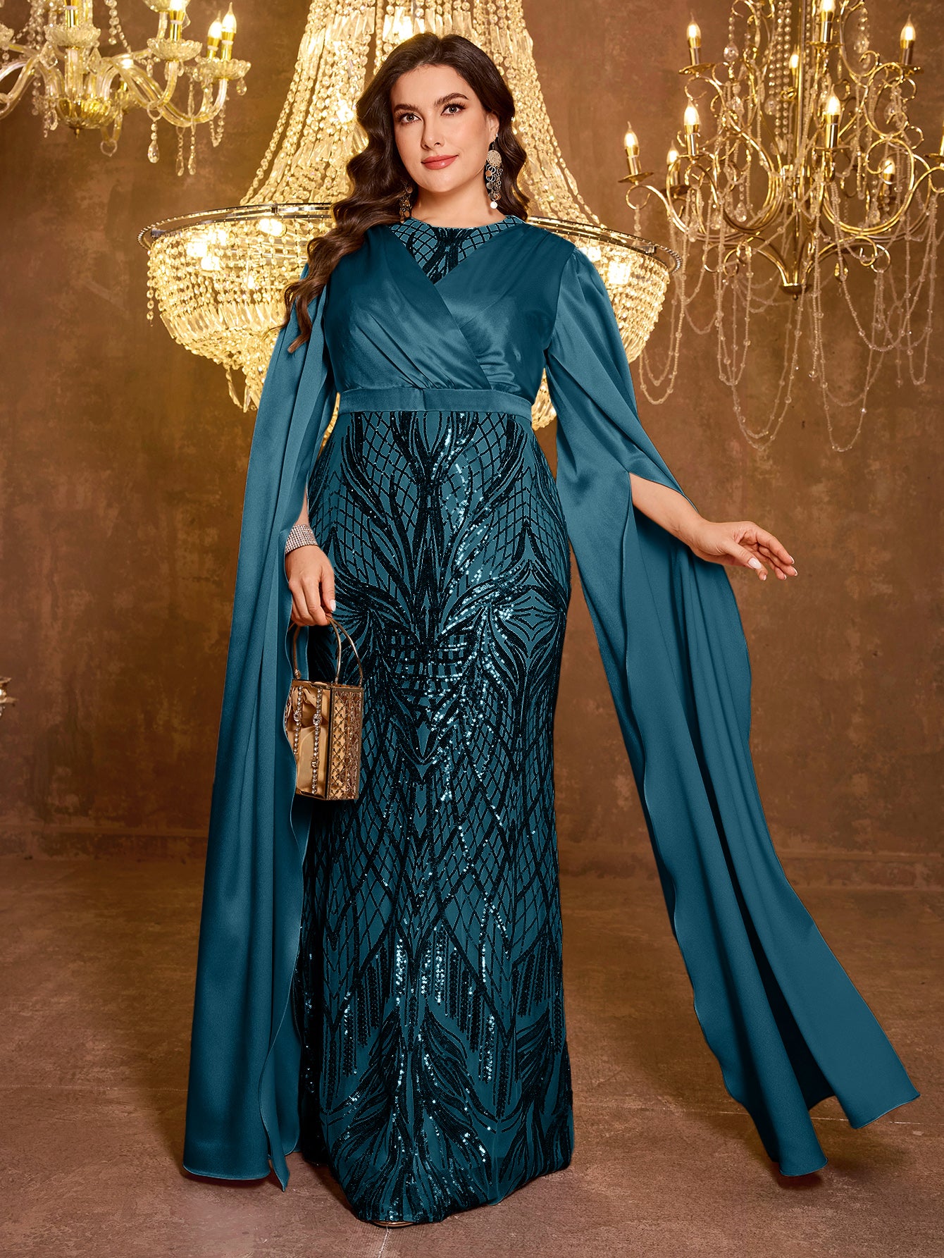 Long Slim Fit Sequin Embroidered Dress