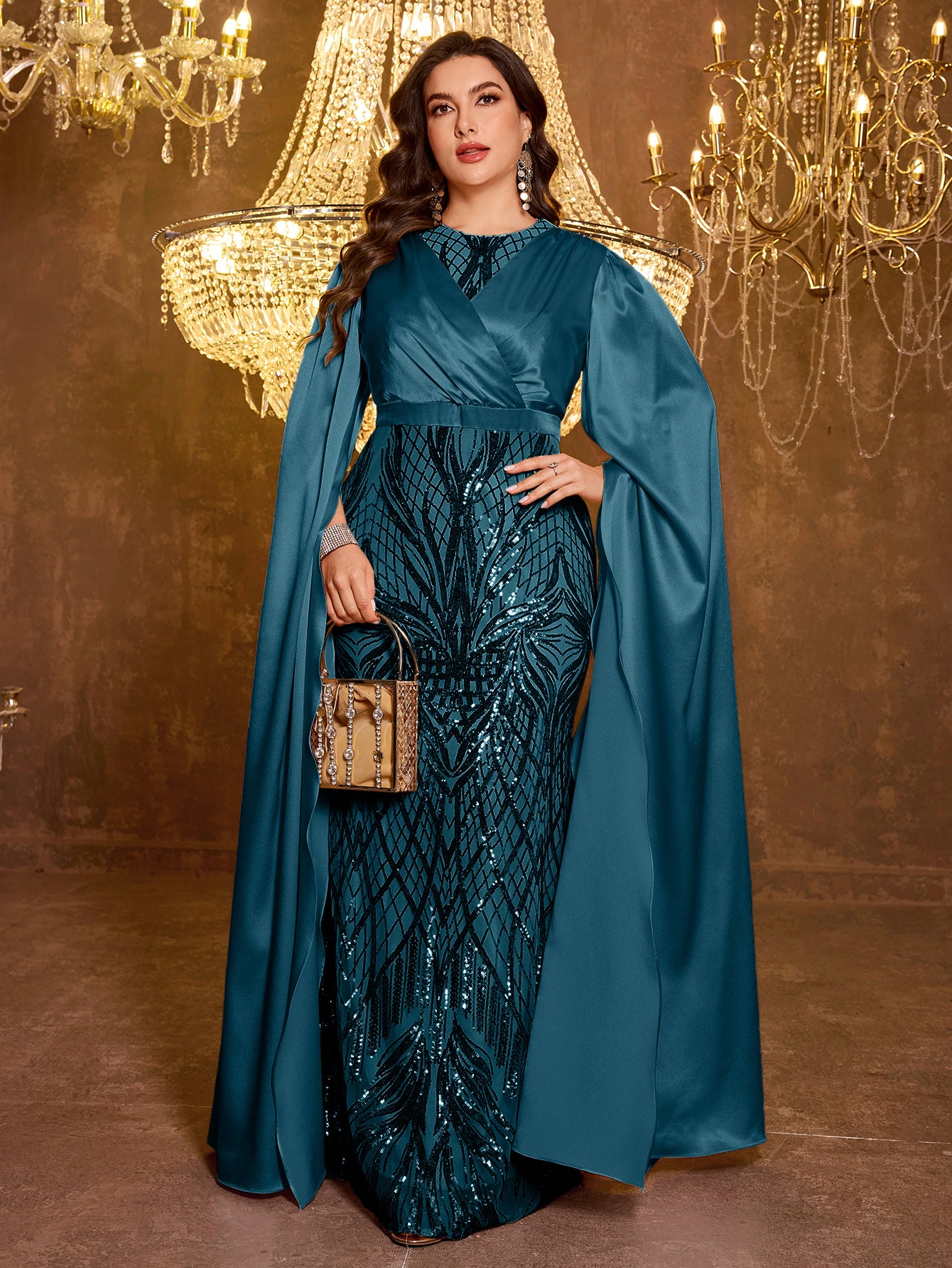 Long Slim Fit Sequin Embroidered Dress