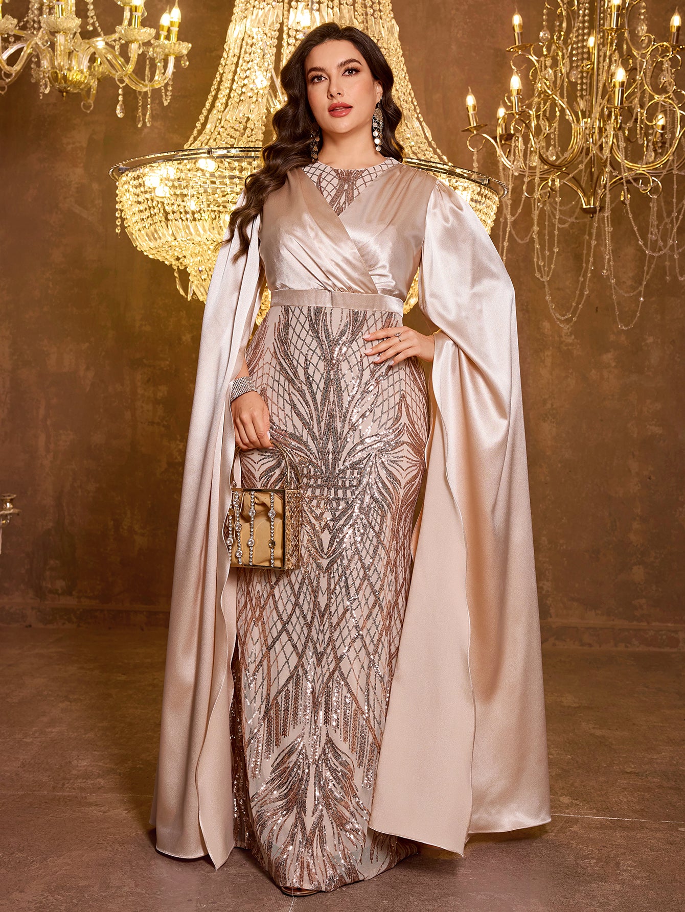 Long Slim Fit Sequin Embroidered Dress