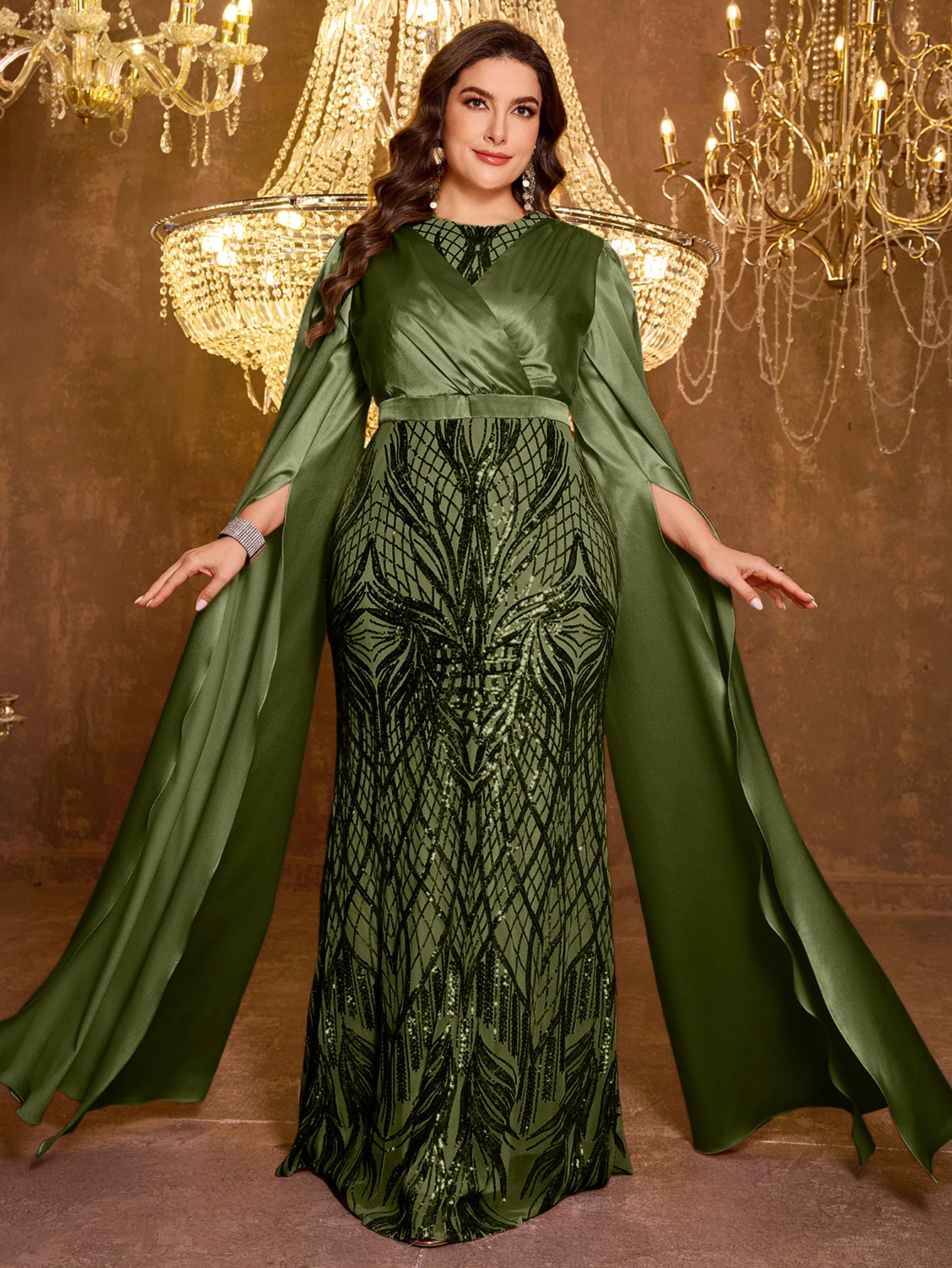 Long Slim Fit Sequin Embroidered Dress