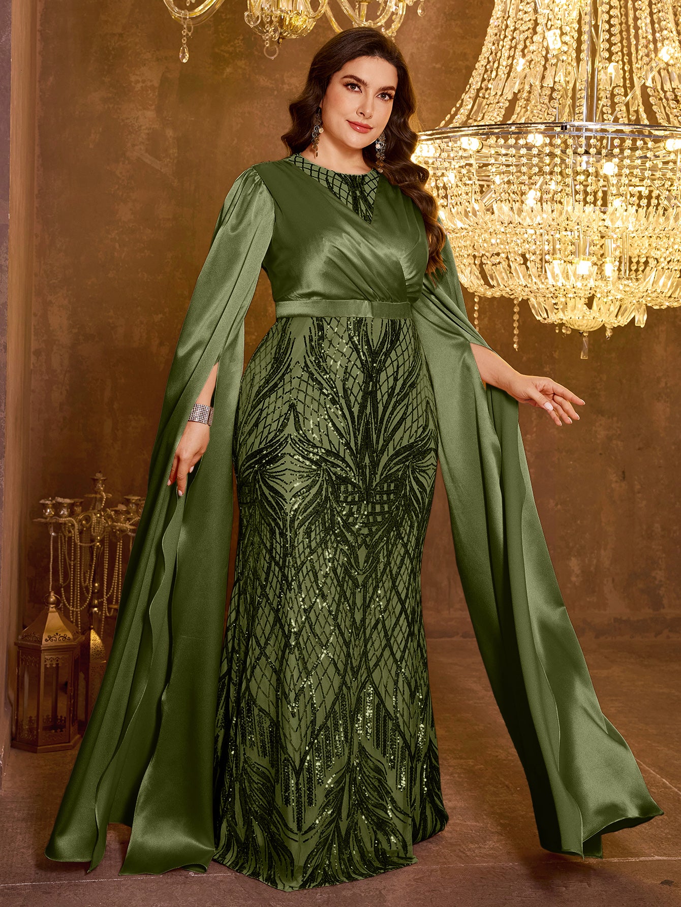 Long Slim Fit Sequin Embroidered Dress