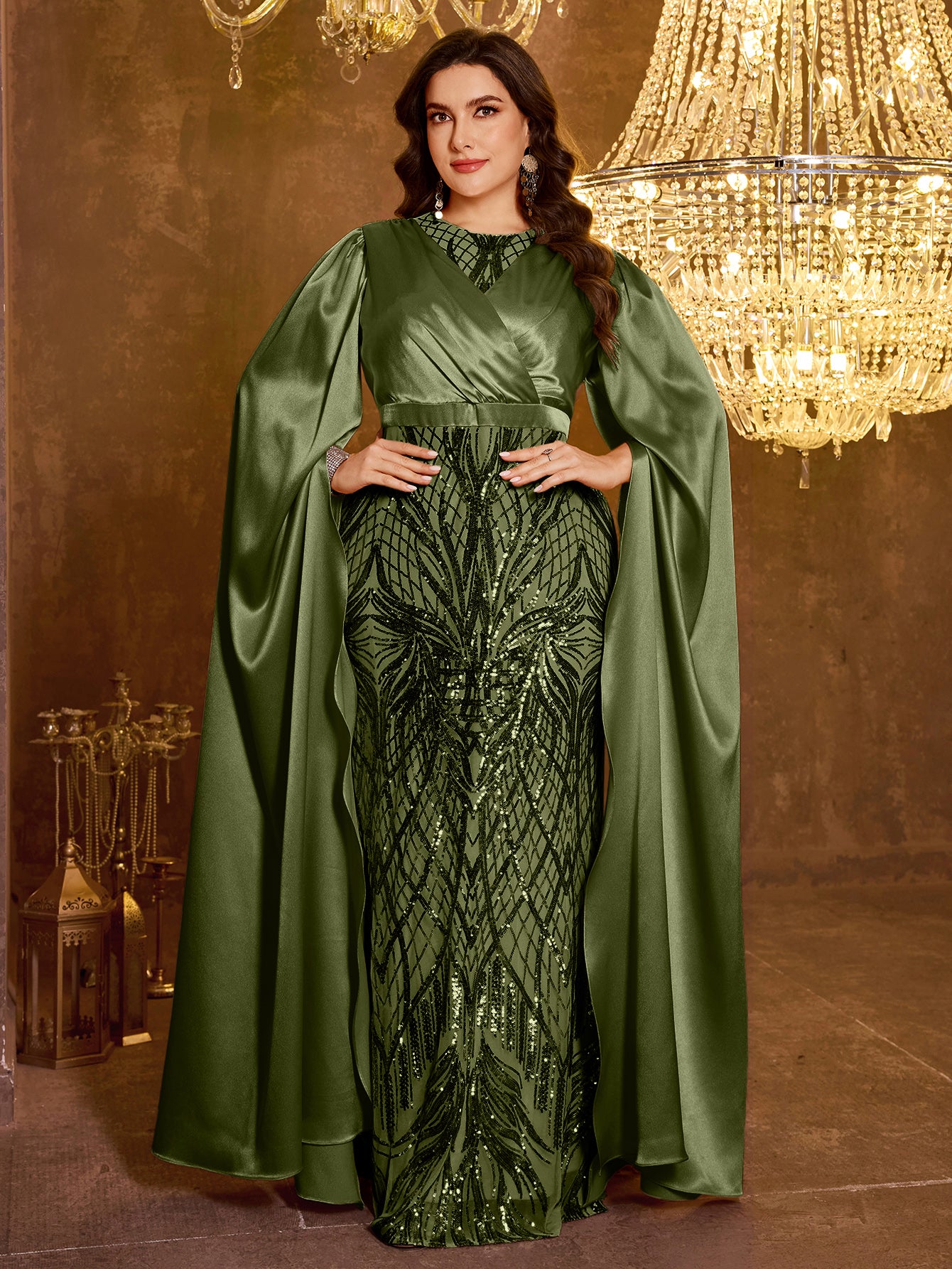 Long Slim Fit Sequin Embroidered Dress