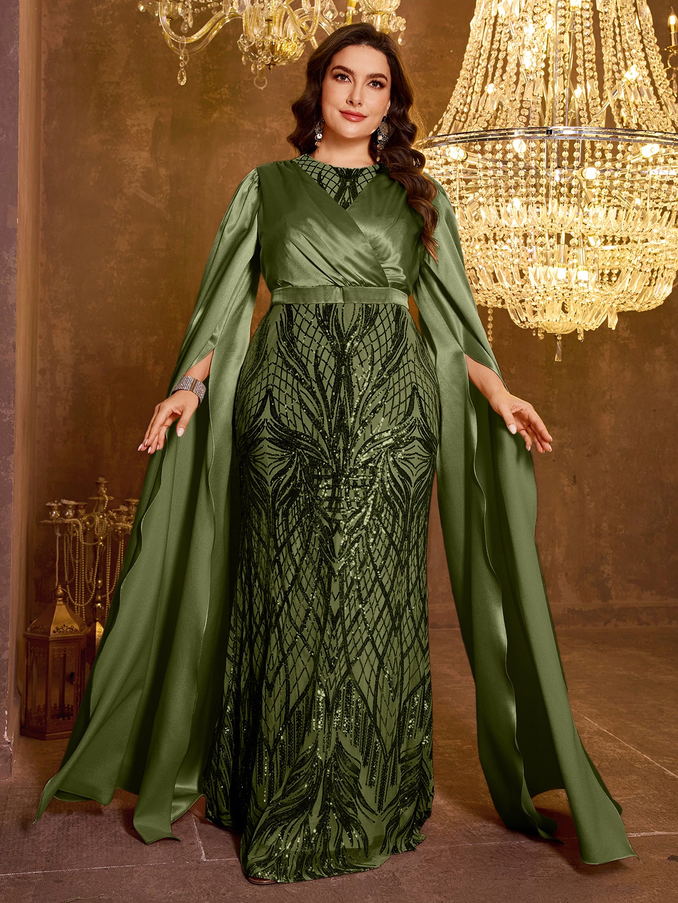 Long Slim Fit Sequin Embroidered Dress