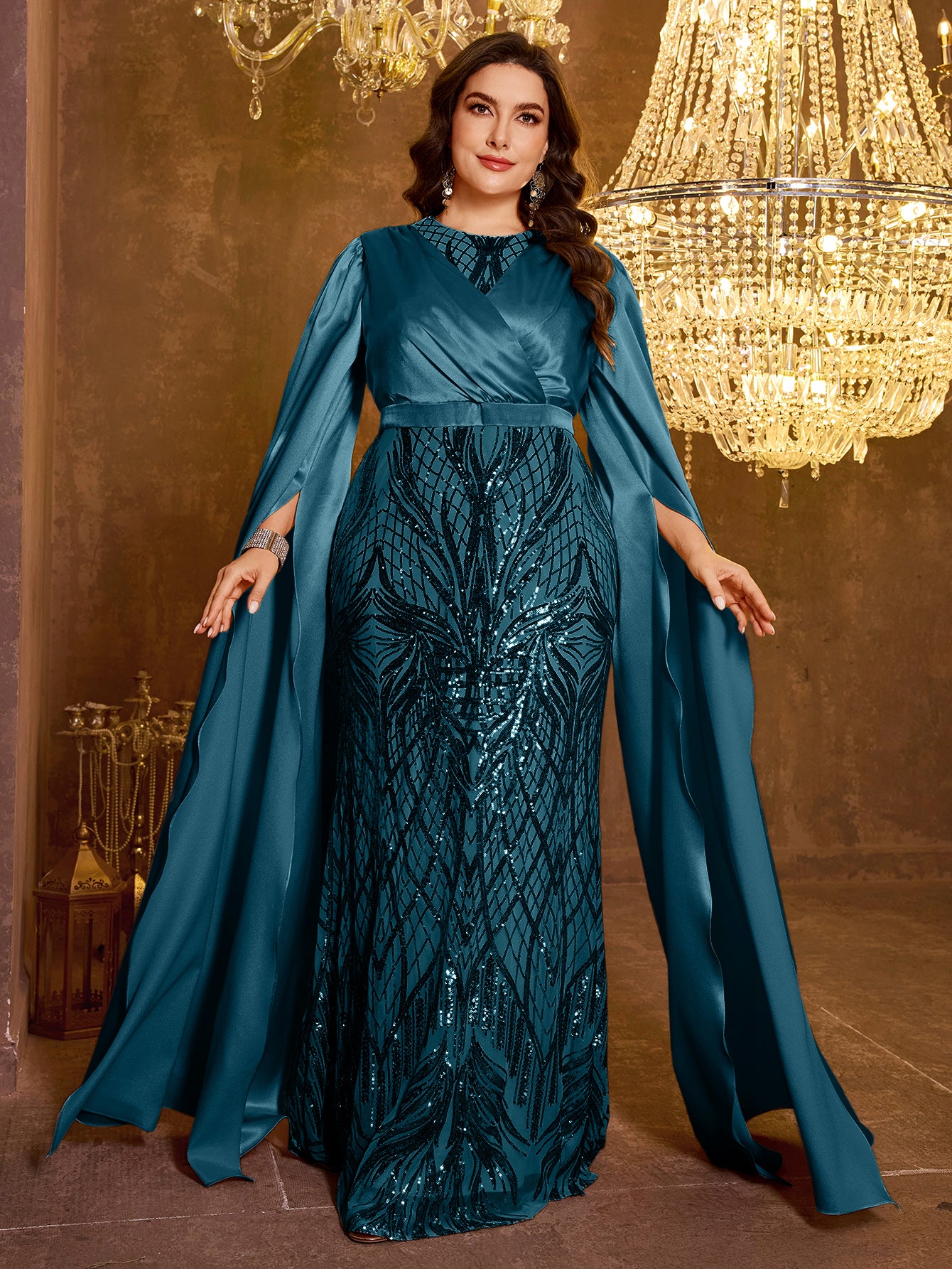 Long Slim Fit Sequin Embroidered Dress
