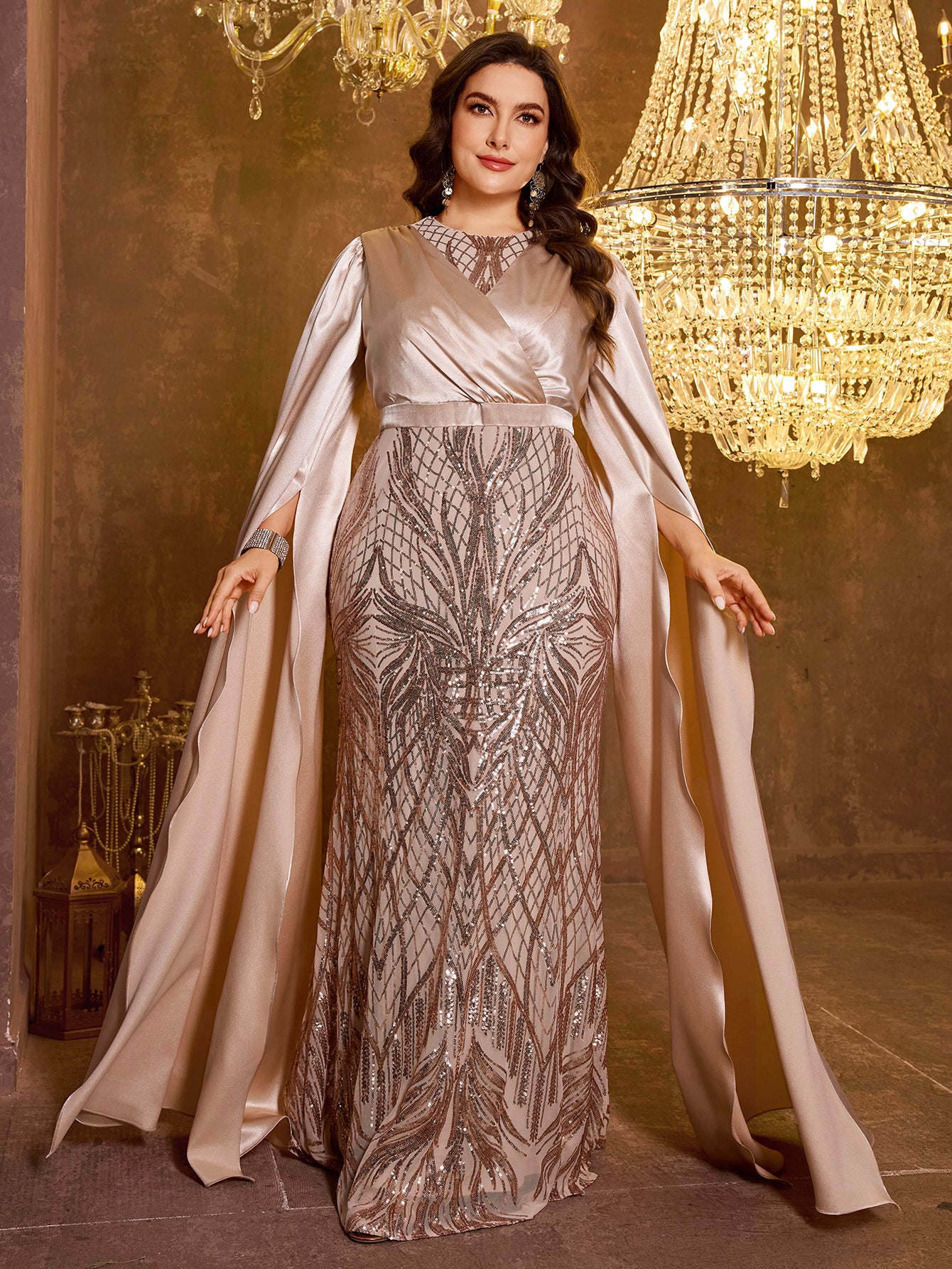 Long Slim Fit Sequin Embroidered Dress