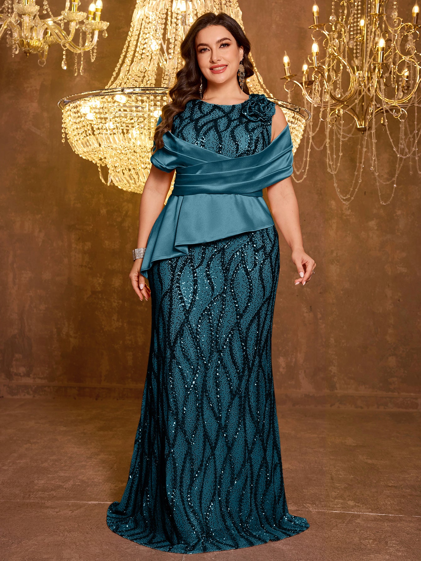 Elegant Long Sequin Embroidered Dress