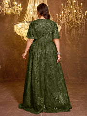 Elegant Formal Short Sleeved Long Embroidered Sequin Dress
