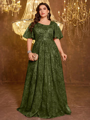 Elegant Formal Short Sleeved Long Embroidered Sequin Dress