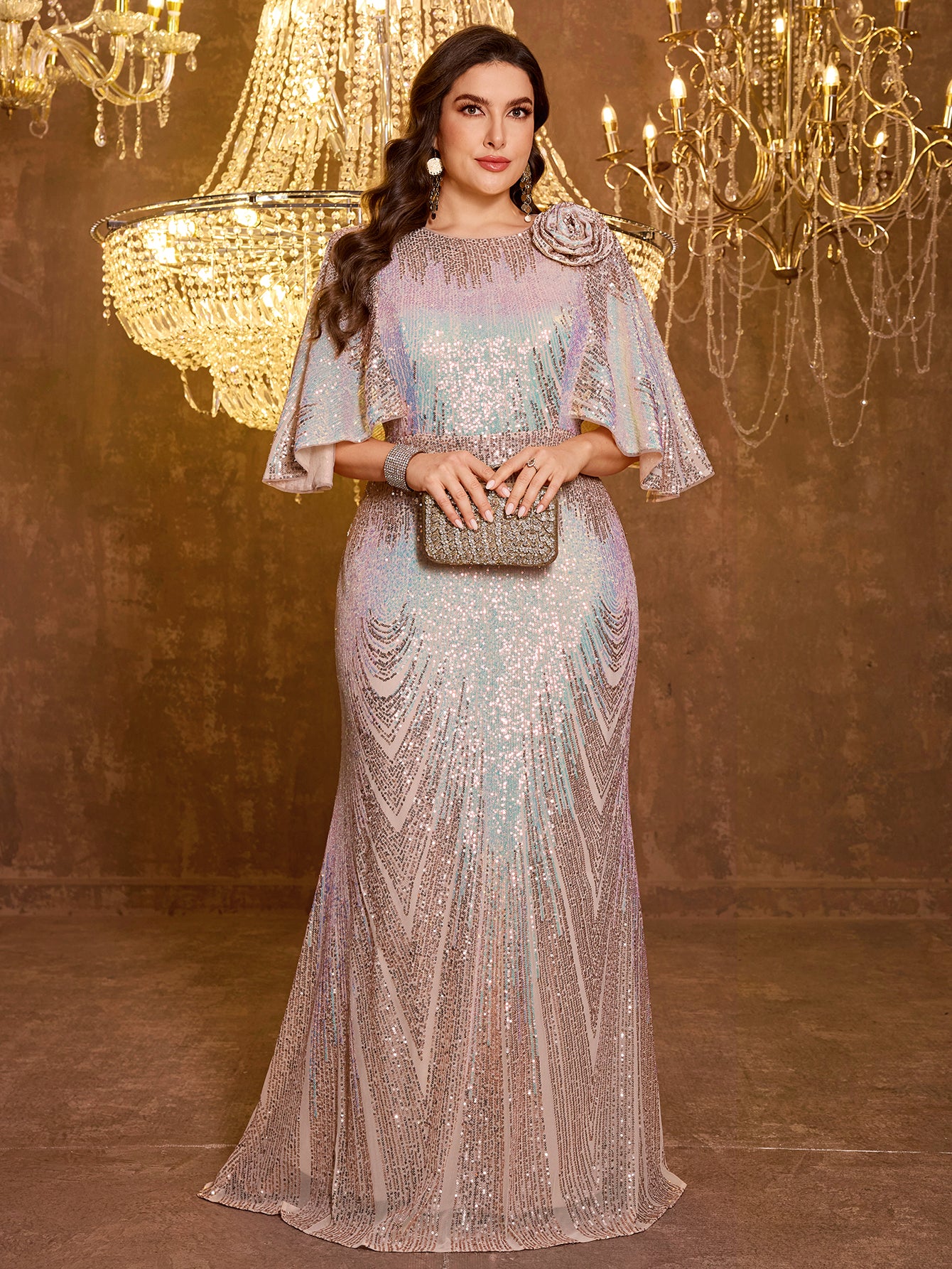 Elegant And Formal Long Embroidered Sequin Dress