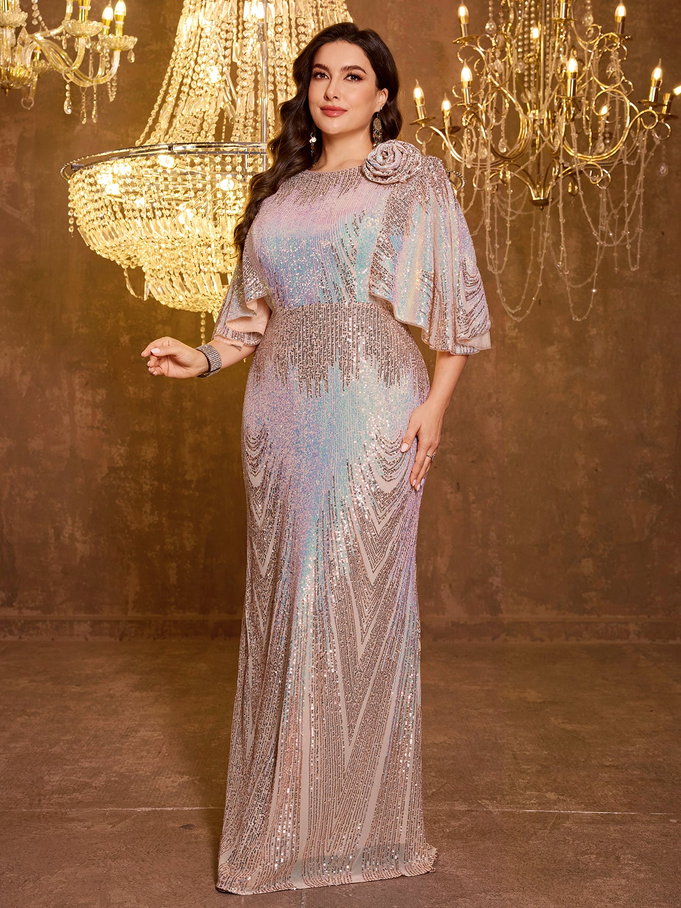 Elegant And Formal Long Embroidered Sequin Dress
