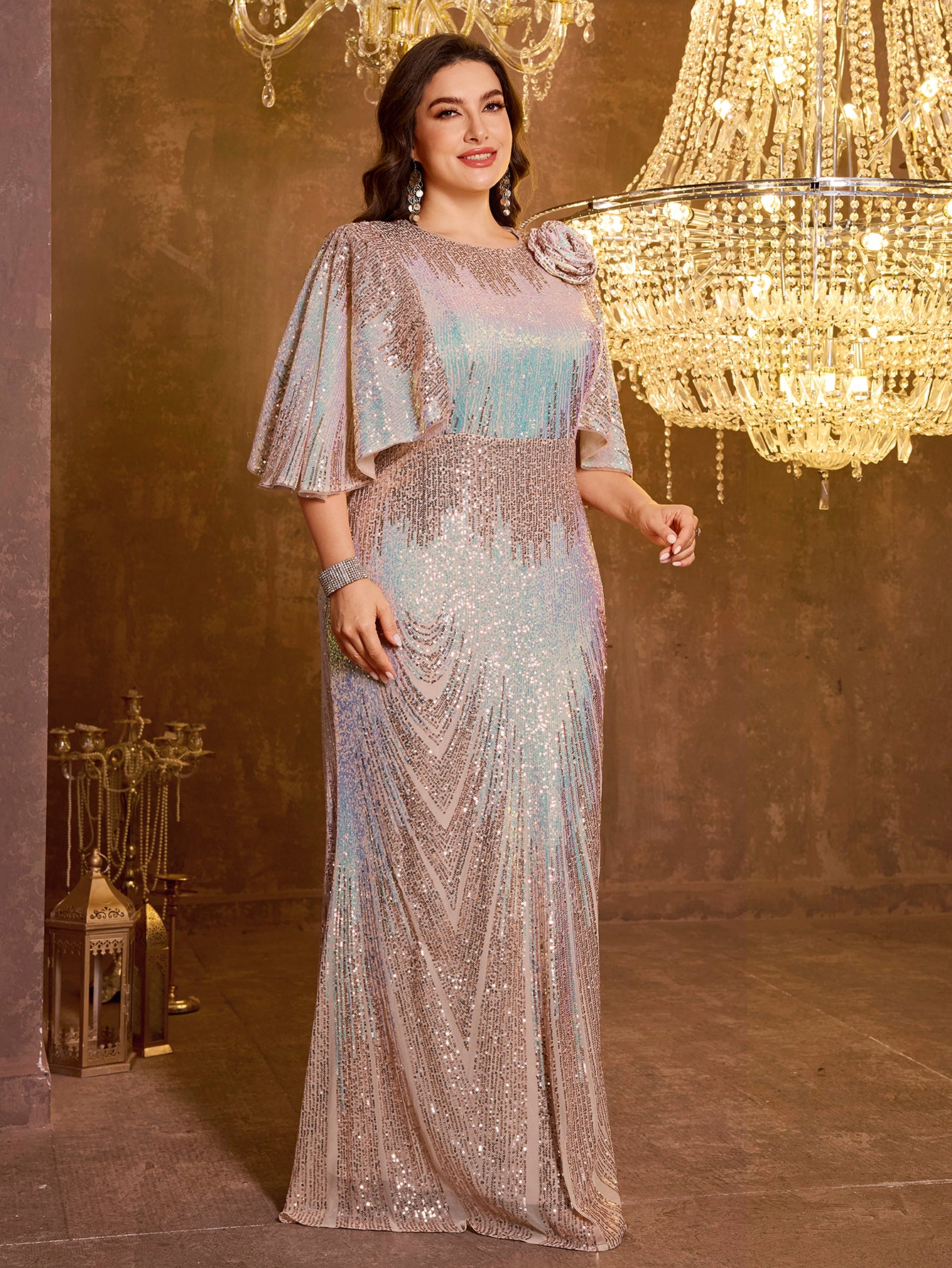 Elegant And Formal Long Embroidered Sequin Dress