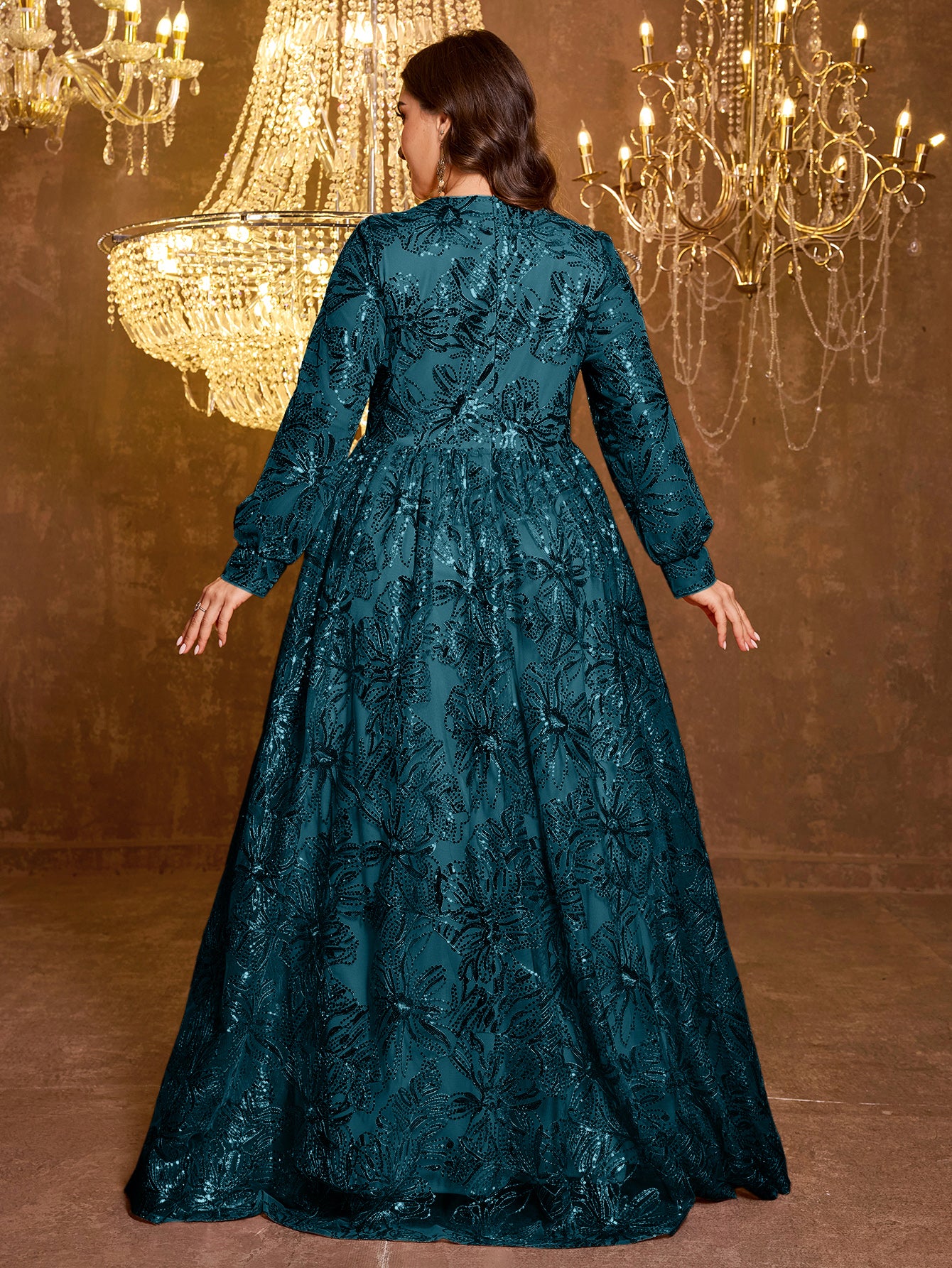 Formal Elegant Long Sleeved Embroidered Sequin Dress