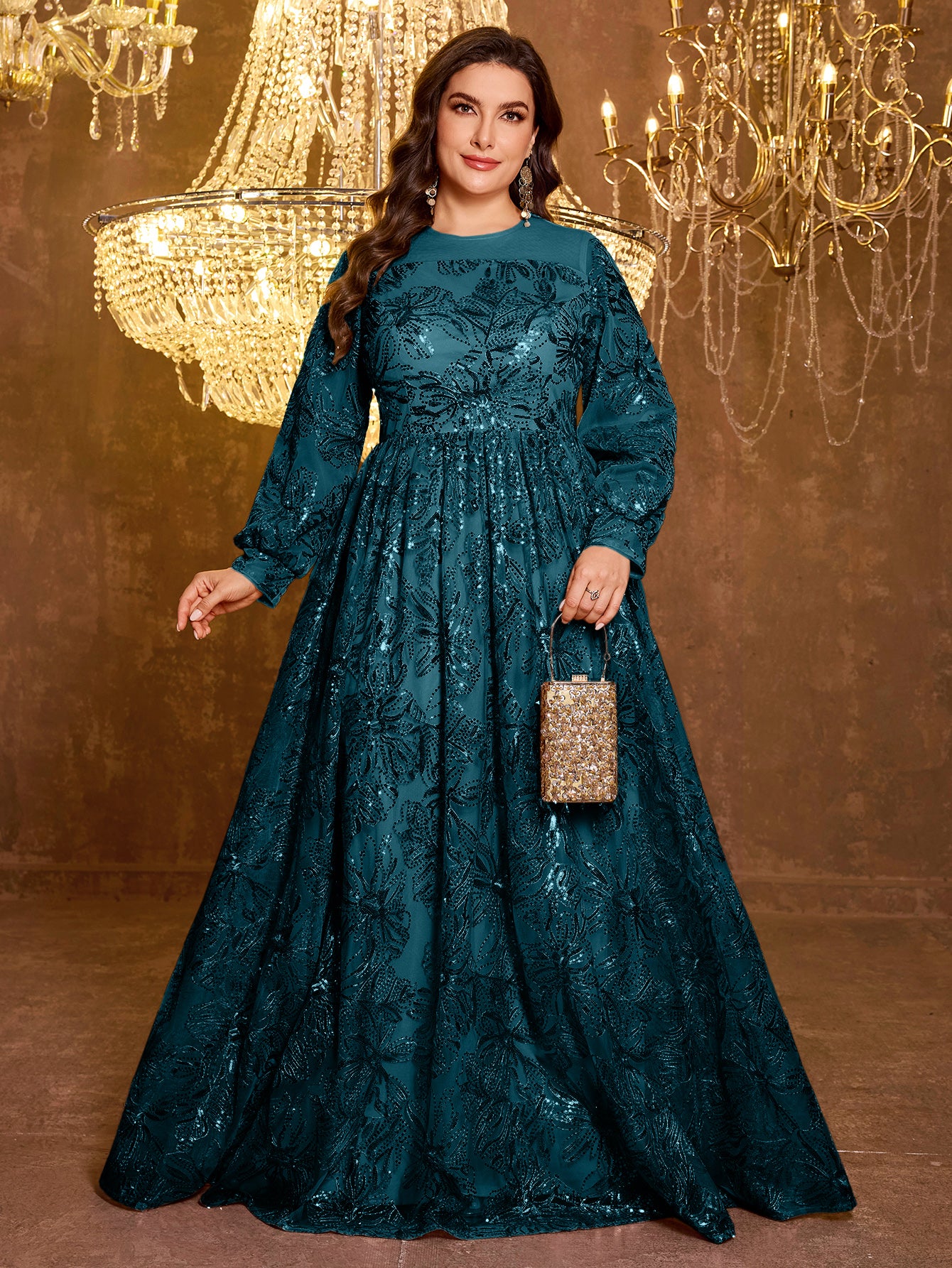 Formal Elegant Long Sleeved Embroidered Sequin Dress