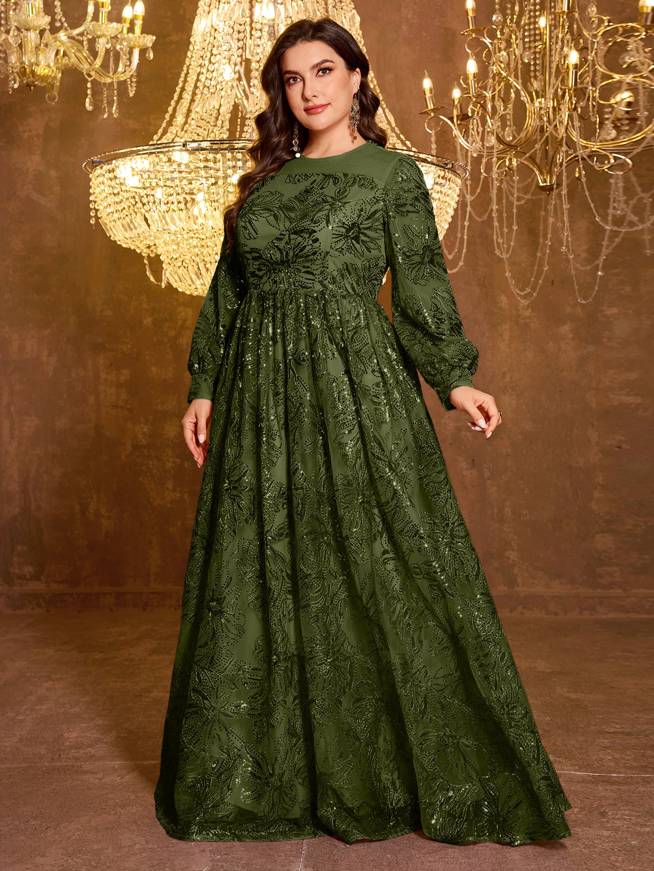 Formal Elegant Long Sleeved Embroidered Sequin Dress