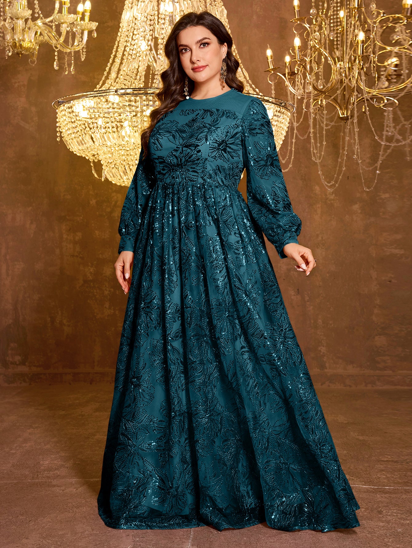 Formal Elegant Long Sleeved Embroidered Sequin Dress
