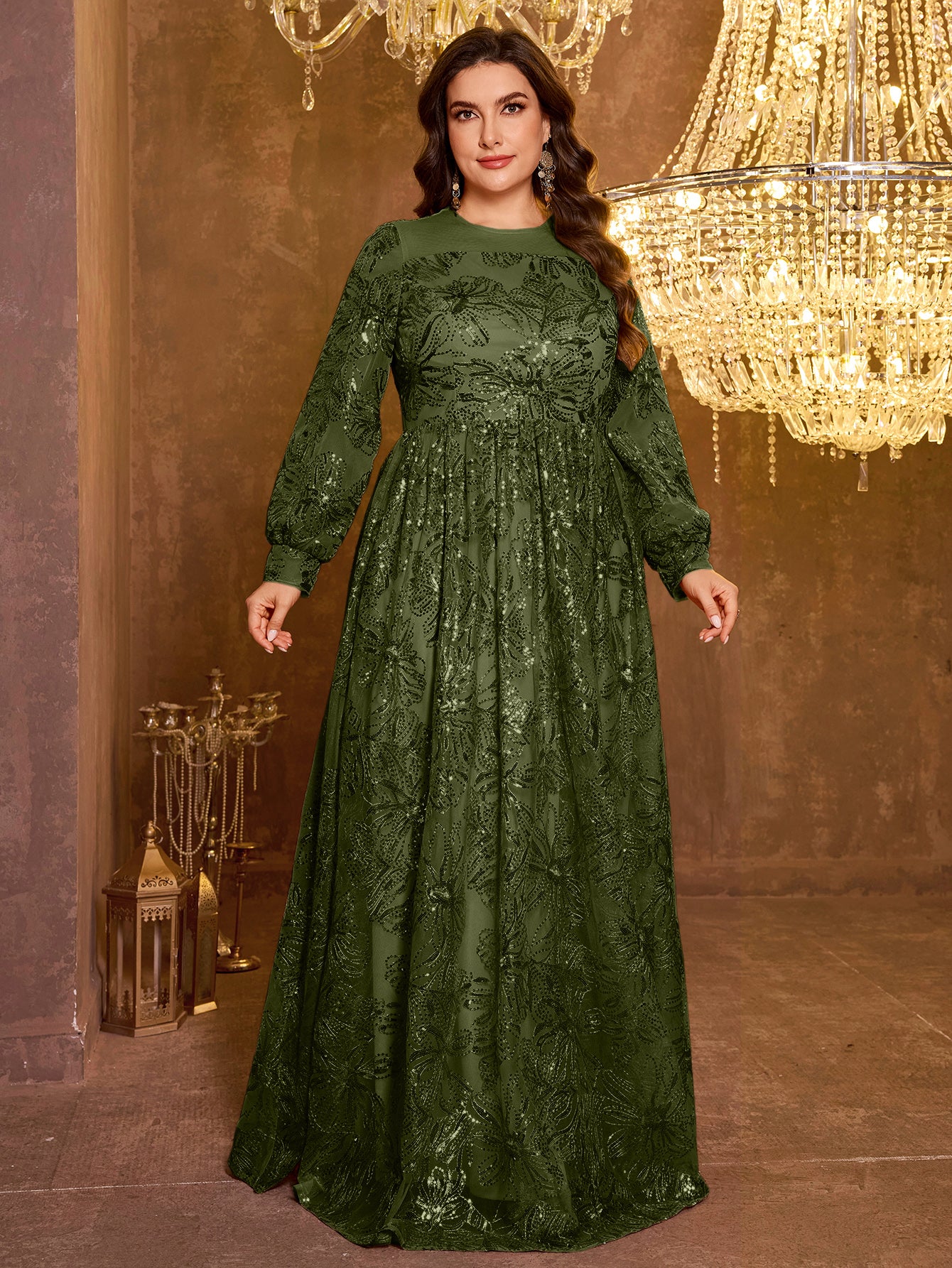 Formal Elegant Long Sleeved Embroidered Sequin Dress