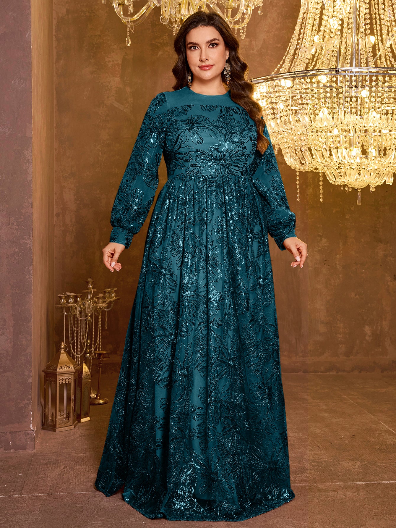 Formal Elegant Long Sleeved Embroidered Sequin Dress