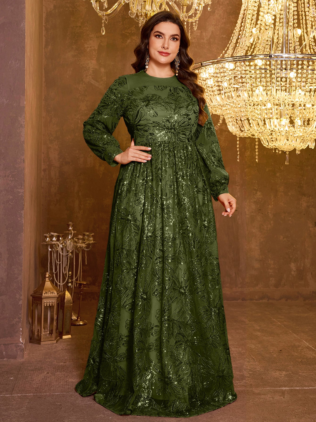 Formal Elegant Long Sleeved Embroidered Sequin Dress
