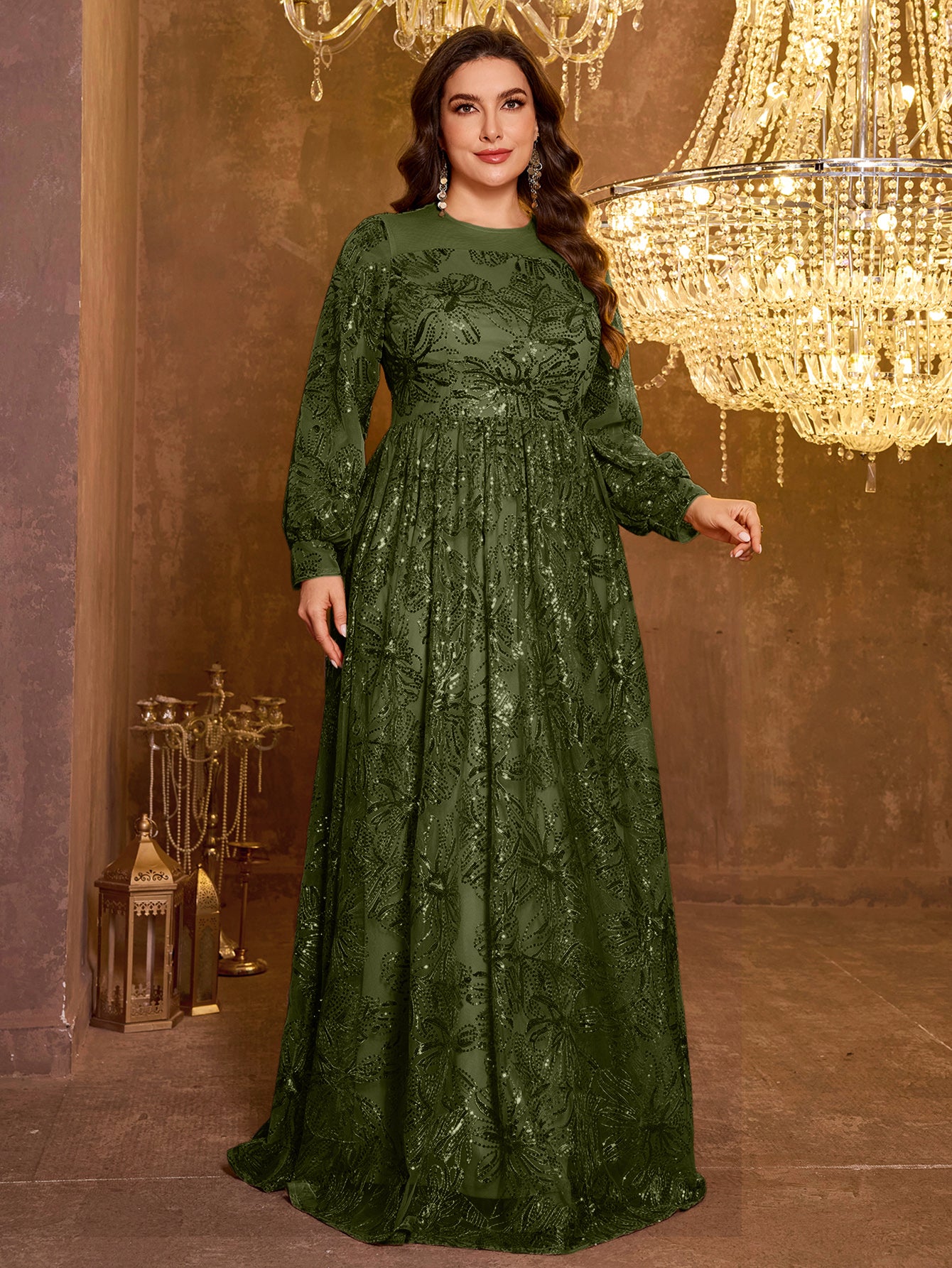 Formal Elegant Long Sleeved Embroidered Sequin Dress