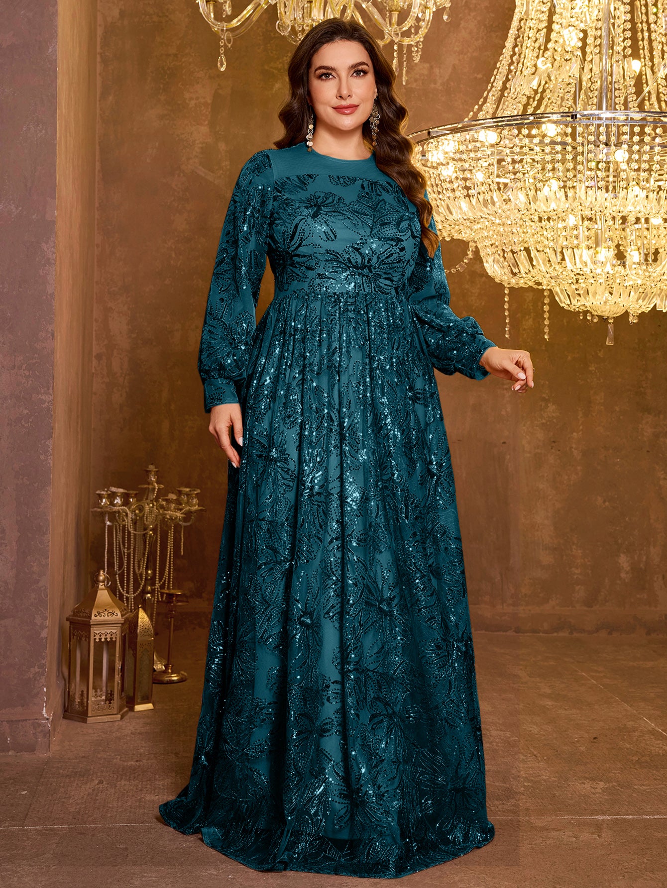 Formal Elegant Long Sleeved Embroidered Sequin Dress