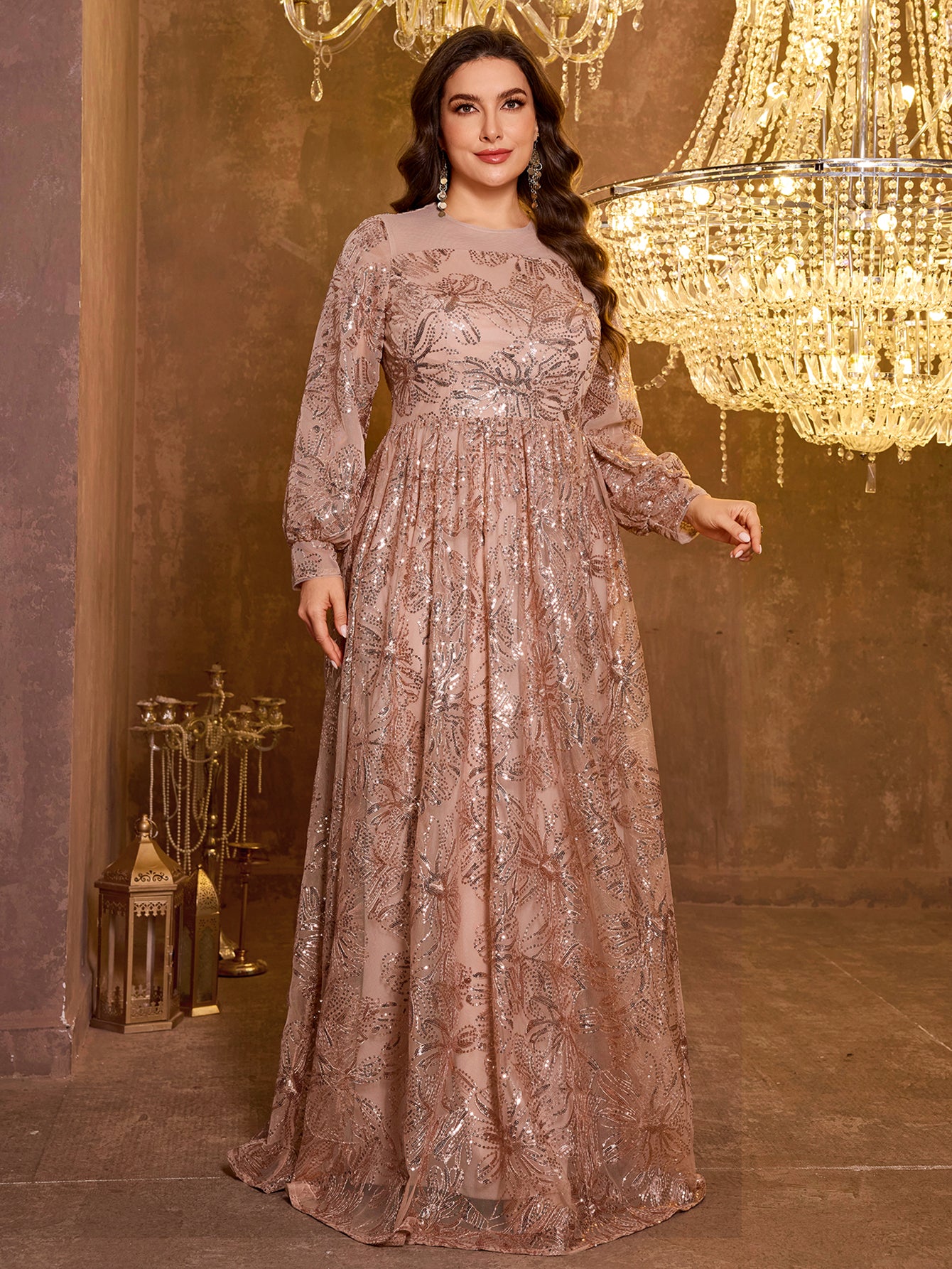Formal Elegant Long Sleeved Embroidered Sequin Dress