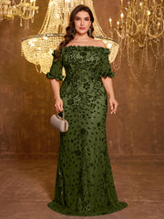 Elegant Formal Off Shoulder Long Embroidered Sequin Dress