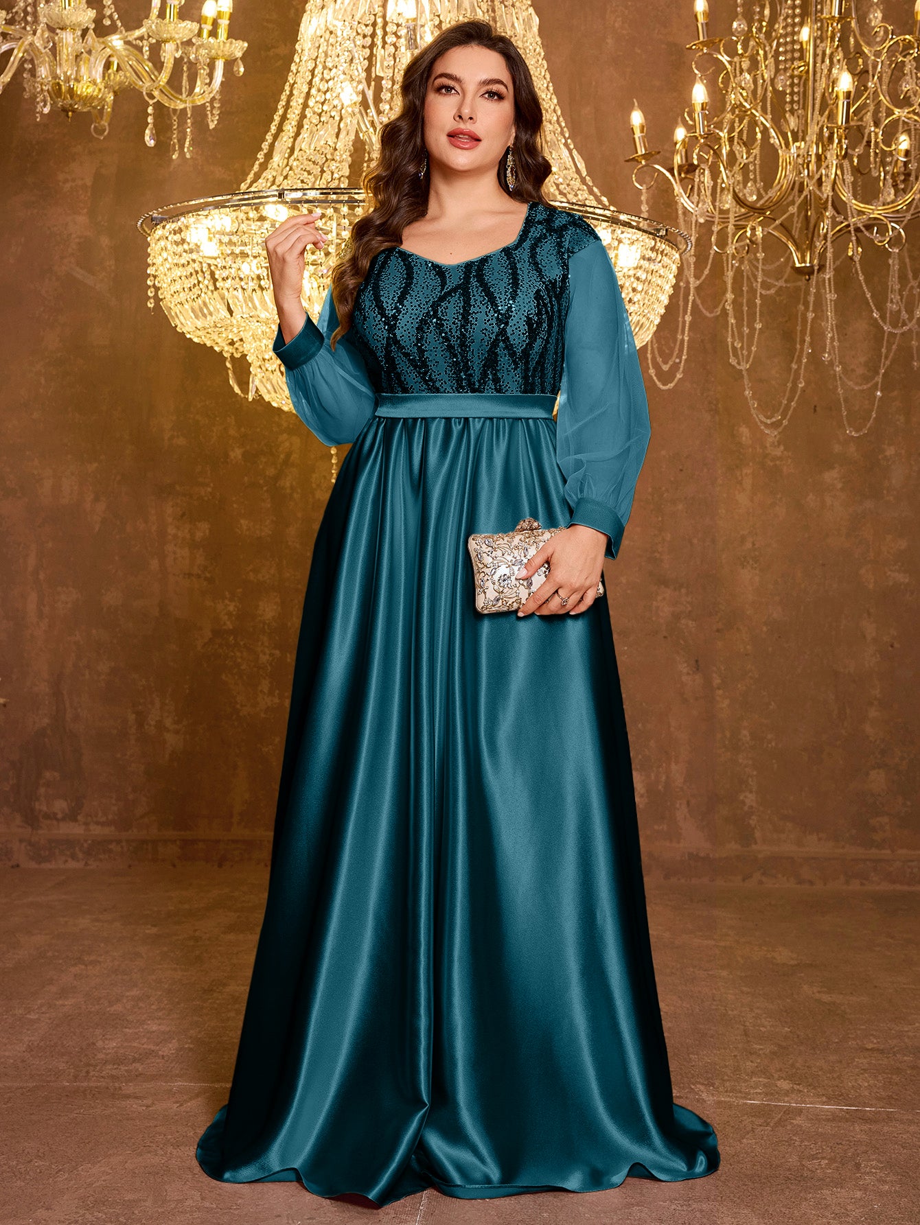 Long And Elegant Formal Embroidered Sequin Dress