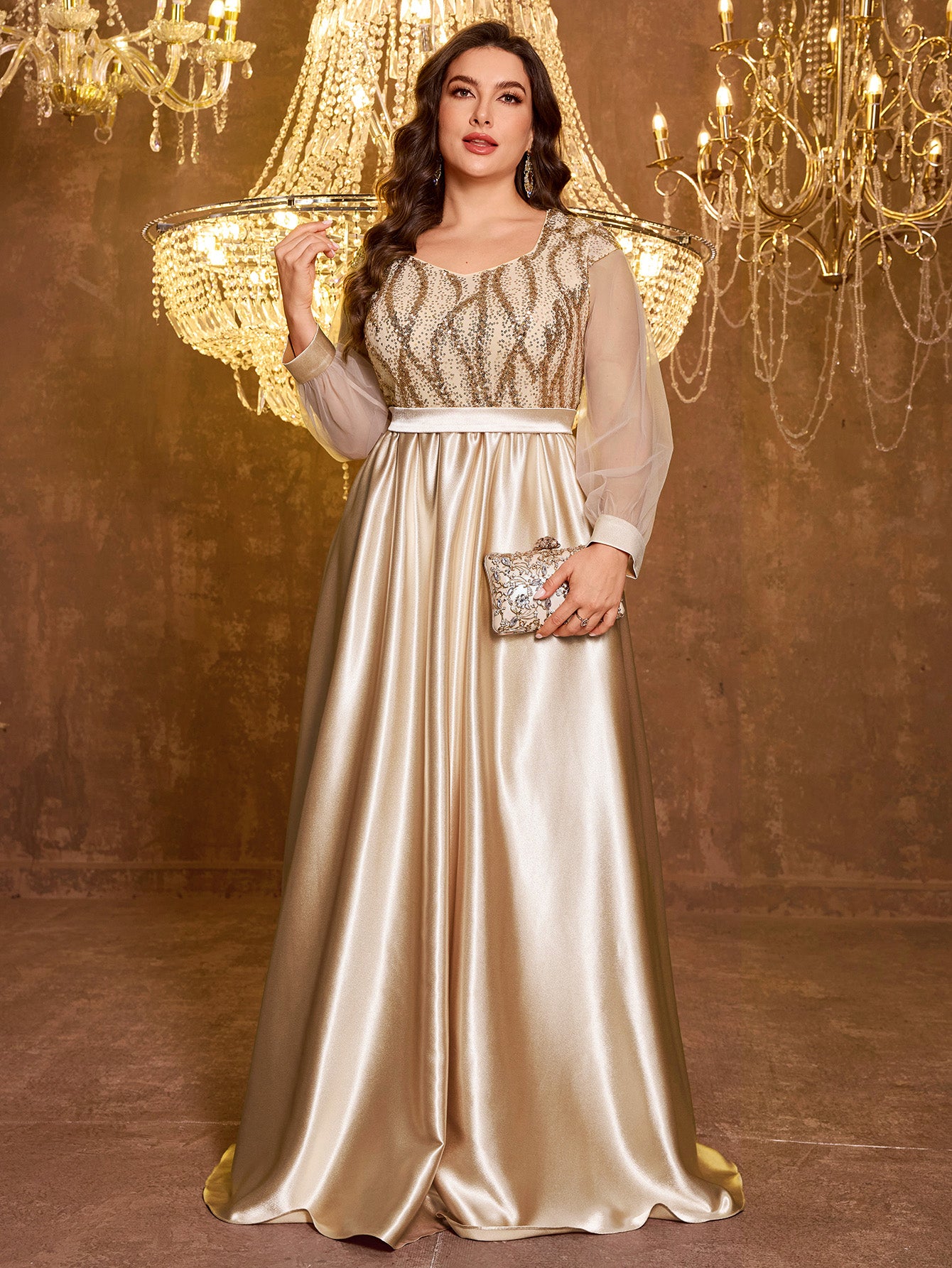 Long And Elegant Formal Embroidered Sequin Dress