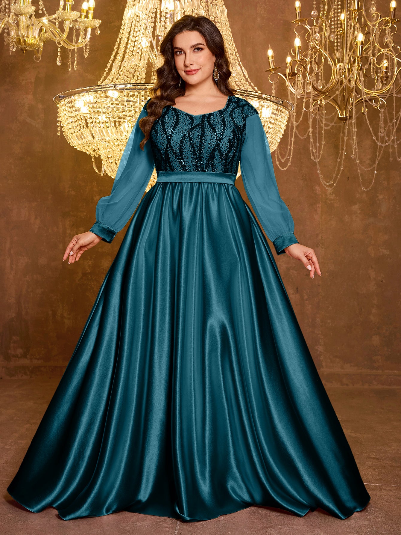 Long And Elegant Formal Embroidered Sequin Dress
